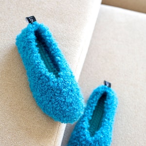 Crochet boucle ballerina shoes Fur-effect mohair ballerina slippers Turquoise ballet flats Indoor and outdoor ballerina slippers 38-38.5 zdjęcie 1