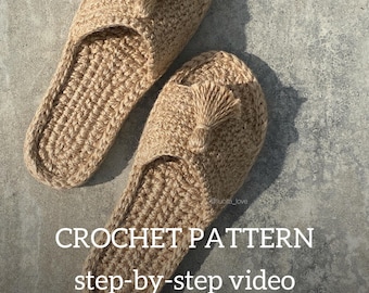 Jute Slippers Crochet Pattern - Eco-Friendly Handmade Slippers DIY Tutorial, Step-by-Step Video Instructions for Natural Shoes