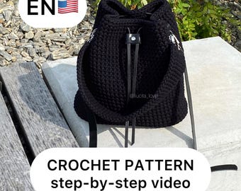 T-shirt Garn Kordel Tasche Häkelanleitung, Bucket Bag Schritt-für-Schritt Video Tutorial, handgemachte Tasche DIY, Minimale Handtasche Meisterklasse, Geldbörse