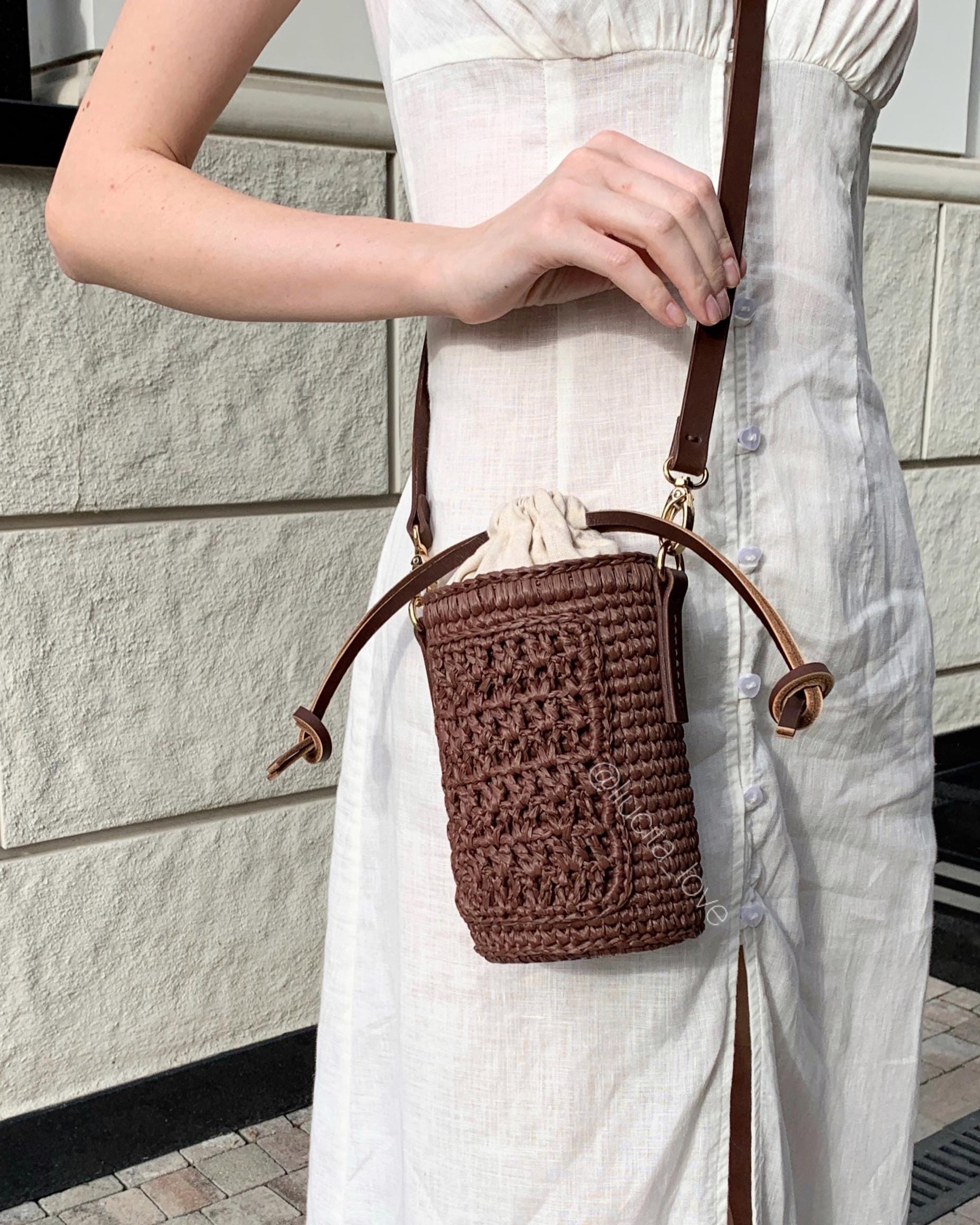 Dark Brown Raffia Bag, Chocolate Raffia Mini Bag, Handmade Crochet