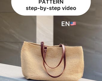 Crochet Tote Bag Pattern – Jute Summer Shopper DIY, Video Tutorial for Beginners, Step-by-Step Bag Making Course