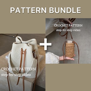 Pacchetto di modelli per borse all'uncinetto - Sconto del 30%! Tutorial video passo dopo passo per borse estive fatte a mano, borse a tracolla in rafia e filato per magliette fai da te