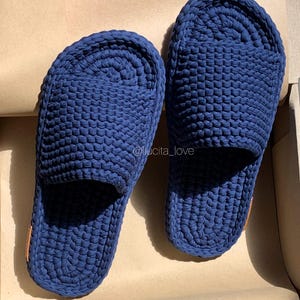 Men’s Cotton Slippers, Knit Slippers with Crochet Sole, Open Top House Shoes, Elastic Fit Indoor Shoes, Handmade Gift for Him, Custom Color