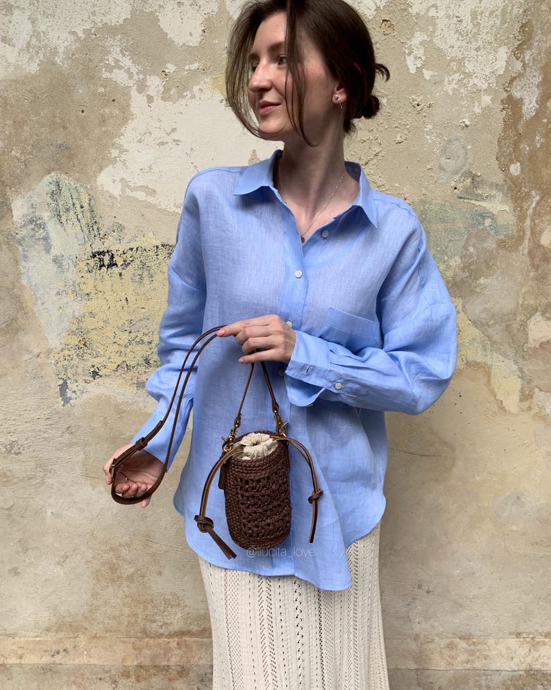 Chocolate Brown Raffia Mini Bag – Woven Straw Crossbody, Boho Summer Bucket Purse, Natural Crochet Beach Bag, Handmade Brown Bag