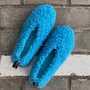 Crochet boucle ballerina shoes Fur-effect mohair ballerina slippers Turquoise ballet flats Indoor and outdoor ballerina slippers 38-38.5 zdjęcie 9