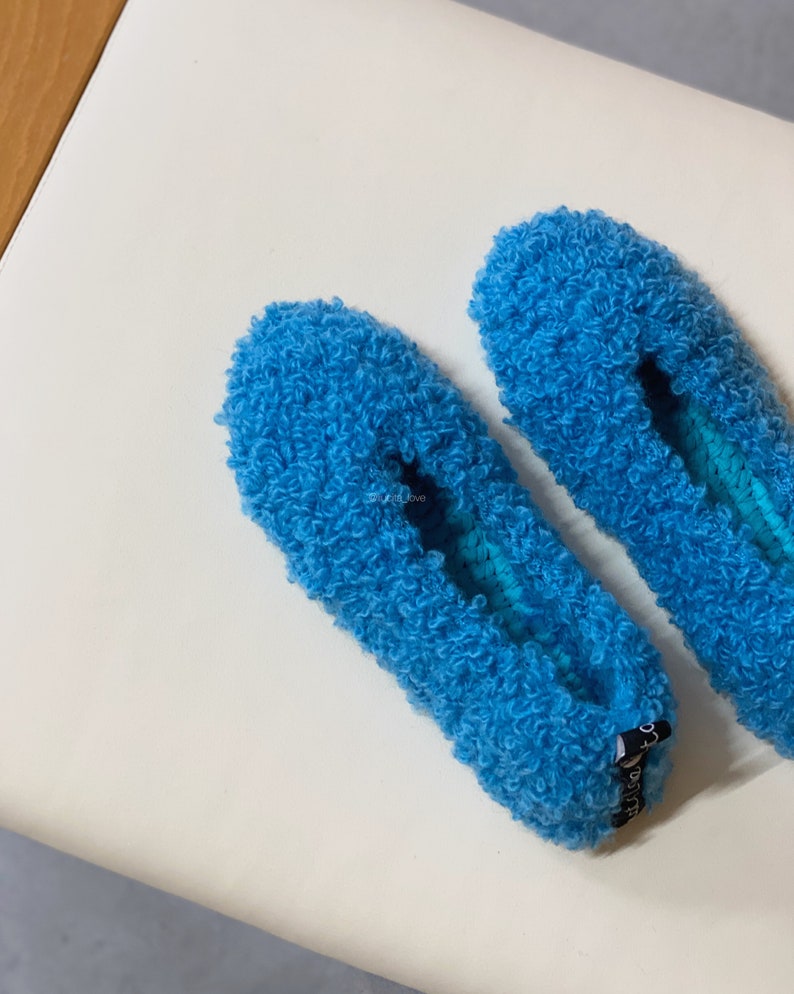 Crochet boucle ballerina shoes Fur-effect mohair ballerina slippers Turquoise ballet flats Indoor and outdoor ballerina slippers 38-38.5 zdjęcie 8