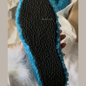 Crochet boucle ballerina shoes Fur-effect mohair ballerina slippers Turquoise ballet flats Indoor and outdoor ballerina slippers 38-38.5 zdjęcie 4