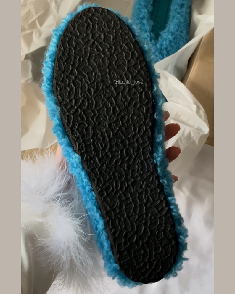 Crochet boucle ballerina shoes Fur-effect mohair ballerina slippers Turquoise ballet flats Indoor and outdoor ballerina slippers 38-38.5 zdjęcie 4