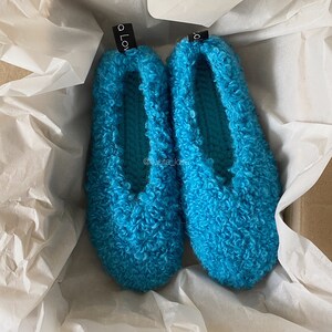 Crochet boucle ballerina shoes Fur-effect mohair ballerina slippers Turquoise ballet flats Indoor and outdoor ballerina slippers 38-38.5 zdjęcie 3