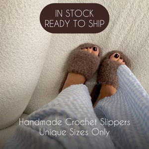 Ready to Ship Crochet Slippers, One of a Kind Cozy House Shoes, Handmade Fluffy Slippers, Boucle or Cotton, Rubber Sole, Gift for Her
