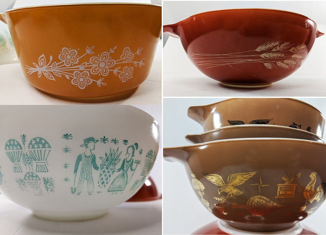 Vintage PYREX Ovenware Microwave 6 Mixing Bowls Butterprint Early