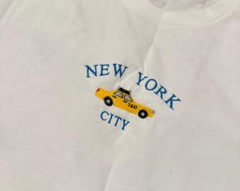 Embroidered NYC Taxi T-Shirt, Minimalist Cotton Streetwear Tee