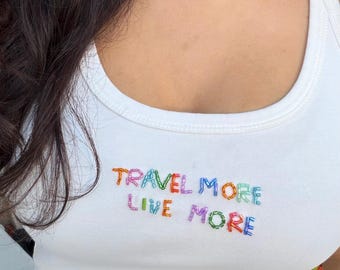 Travel More Live More Beaded Tank Top | Handmade Beaded Shirt