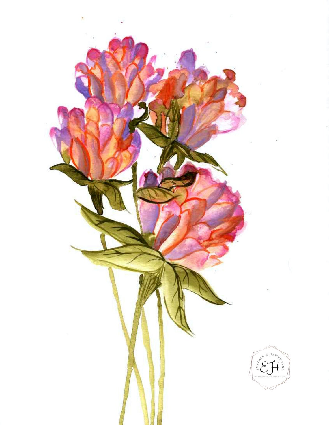 Rosebud Watercolor Painting Downloadable Digital Wall Art Etsy