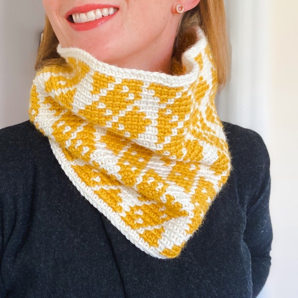 CROCHET COWL PATTERN, Crochet Neck Warmer, For Women, Gift Idea, Tapestry Crochet, Colourful Crochet