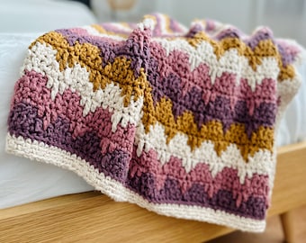 CROCHET BLANKET PATTERN, chunky crochet blanket, striped crochet blanket, crochet blanket bulky yarn, crochet baby blanket, stroller blanket