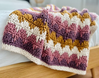 CROCHET BLANKET PATTERN, Chunky Crochet Blanket, Striped Crochet