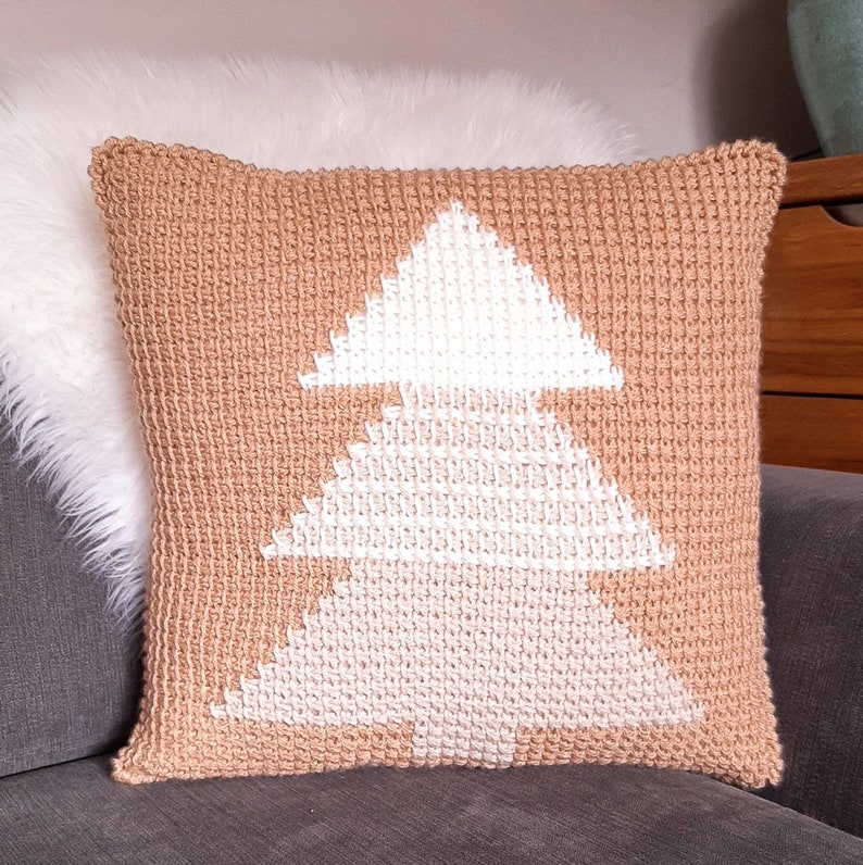 CROCHET PATTERN, Christmas Tree Pillow, Handmade, Tunisian Crochet, Cushion, Gift, Holiday Craft image 1