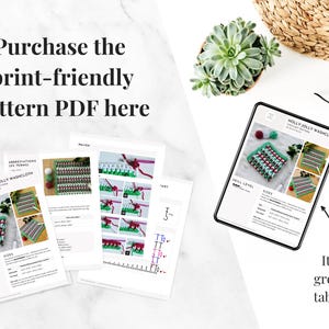 May include: A printable crochet pattern for a washcloth called "Molly Jolly Washcloth". The pattern includes instructions, abbreviations, and a chart. The washcloth is green, red, and white.