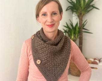 Crochet Cowl with Button, Crochet Pattern, Scarf, Infinity Scarf, Neck Warmer, Video Tutorial