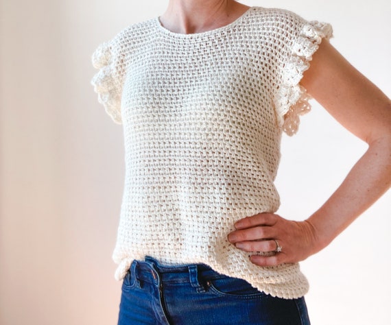 Ruffled crochet shop sweater tank