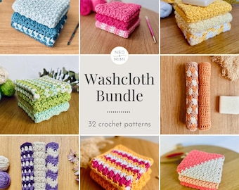 Bundel gehaakte washandje, patroon-pdf's, gehaakte pannenlappen, hot pads, gehaakte onderzetters, gehaakte vaatdoek, theedoek, gehaakt cadeau-idee