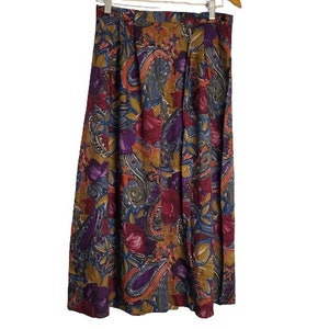 Vintage 90s Preston & York Purple Pink Floral Midi Pleated A-Line Skirt Size 12