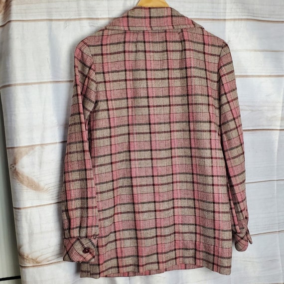 Vintage 60s Pink Beige Plaid Button Closure With … - image 6