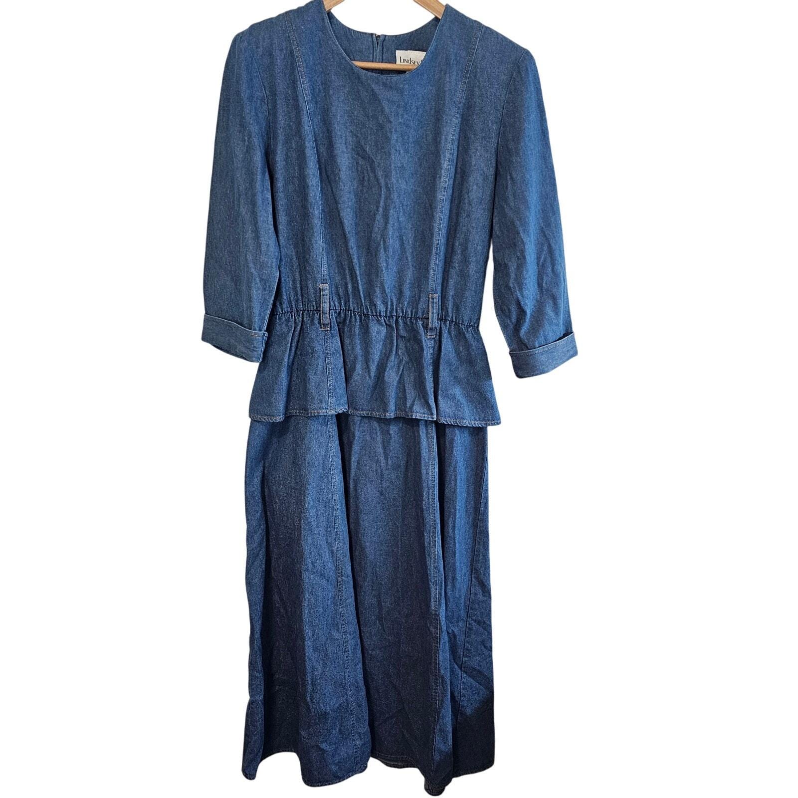 white christmas dresses Belted Peplum Denim Dress – bebe main image 0