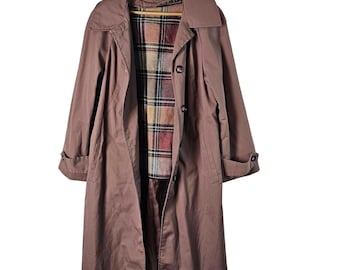 Vintage Rose Pink Trench Coat Womens Size XL Long 80s Retro Barbie Glam Rock