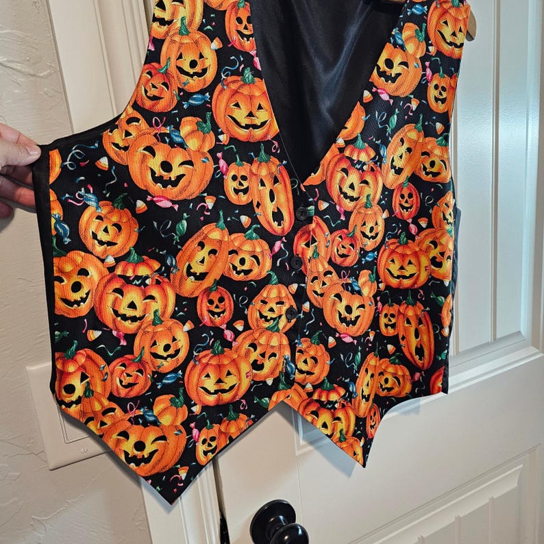 Vintage Halloween Vest Womens 1X Black Pumpkins 90s Whimsygoth Fall Party Retro afbeelding 5