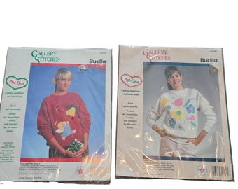 Bucilla Gallery of Stitches Put-Ons Fashion Appliques DIY Vintage 80s 2 Packs