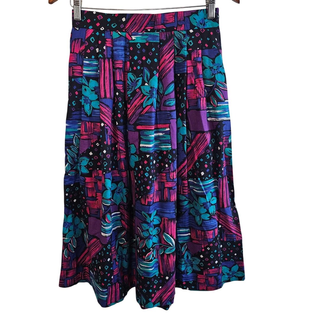 Vintage Worthington 90s Skirt Womens Size 8 Purple Floral Midi Boho ...