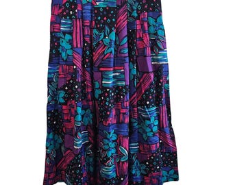 Vintage Worthington 90s Skirt Womens Size 8 Purple Floral Midi Boho Indie Fairy