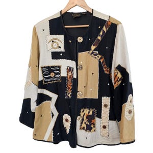 Vintage Allure Blazer Womens Size 1X Black 3D Animal Print 90s Art To Wear Boho image 1