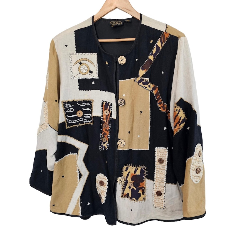 Vintage Allure Blazer Womens Size 1X Black 3D Animal Print 90s Art To Wear Boho image 1