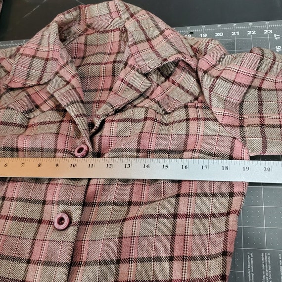 Vintage 60s Pink Beige Plaid Button Closure With … - image 8