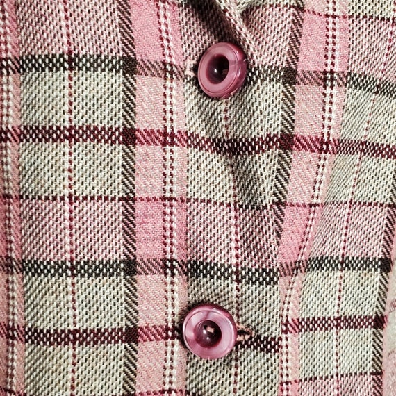 Vintage 60s Pink Beige Plaid Button Closure With … - image 5