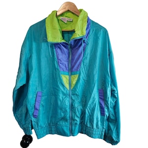 Vintage Rock Creek Windbreaker Mens Large Jacket Blue 90s Colorblock Bright