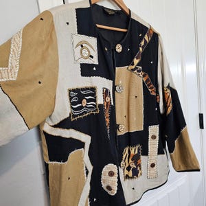 Vintage Allure Blazer Womens Size 1X Black 3D Animal Print 90s Art To Wear Boho image 5