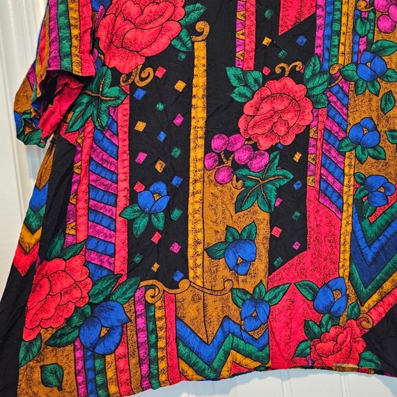 Vintage 80s Blouse Womens Large Floral Colorful B… - image 4