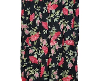 Vintage 90s Carole Little Black Red Floral Below Knee Pencil Skirt Size 12
