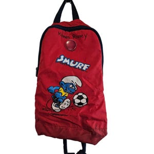Vintage Smurfs Backpack 1980 Red Soccer Reflector Collectible Retro Cartoon 19&quot;