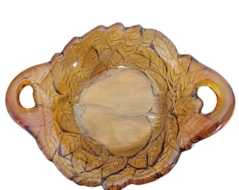 Vintage Indiana Glass Tiara Sweet Pear 2 Handled Bowl 7" Burnt Honey Amber Dish