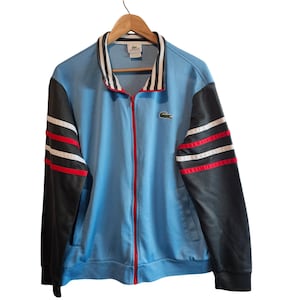 Vintage Lacoste Y2K Jacket Mens 2X Blue Striped Full Zip Retro Streetwear Skater