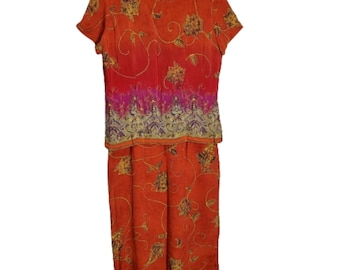 Vintage Positive Attitude Dress Size 14 90s Orange Midi Floral Abstract Retro