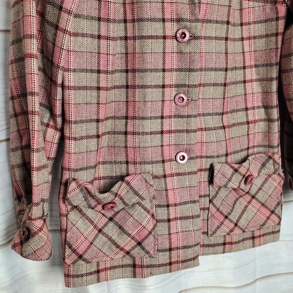 Vintage 60s Pink Beige Plaid Button Closure With … - image 3