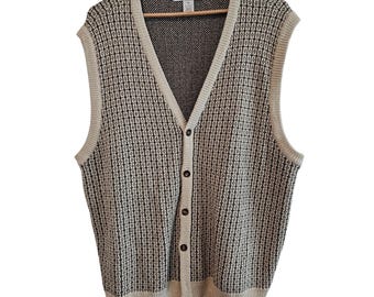 Vintage Cypress Links Silk Sweater Vest Men 2X Tan Geometric 90s Preppy Academia