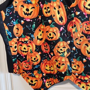 Vintage Halloween Vest Womens 1X Black Pumpkins 90s Whimsygoth Fall Party Retro afbeelding 3