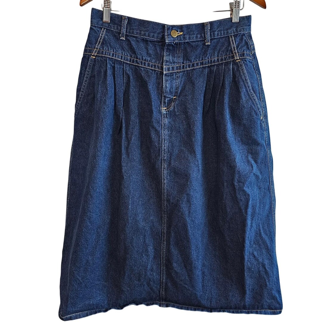 Vintage 80s Denim Skirt Women Medium Blue V-waist Midi Cottage Western ...